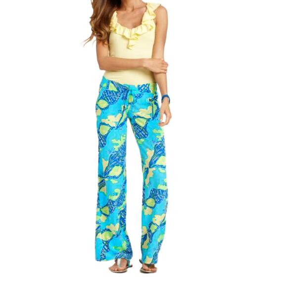 LILLY PULITZER Pippa Palazzo Beach Pant Sound the Horn Turquoise Seashell - Picture 9 of 9